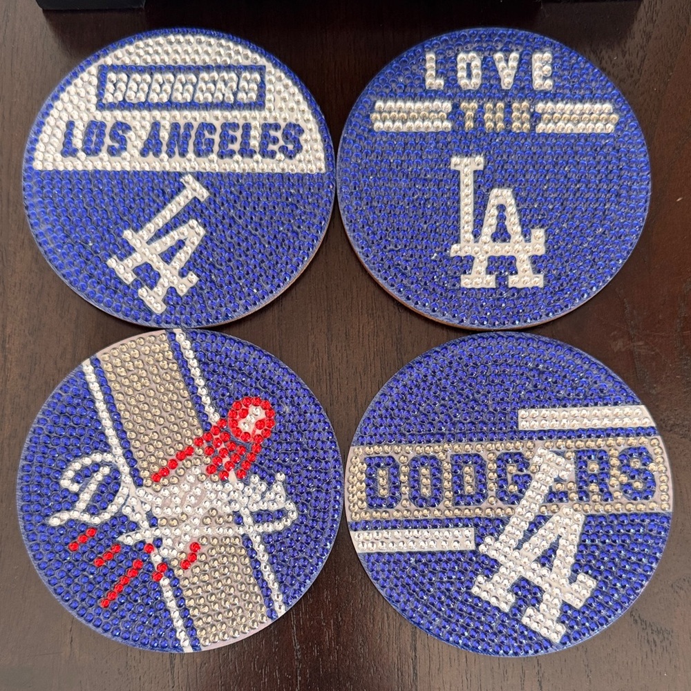 ⚾ LA Dodgers Diamond Art Coasters - Set of 4 w/Metal Display Holder